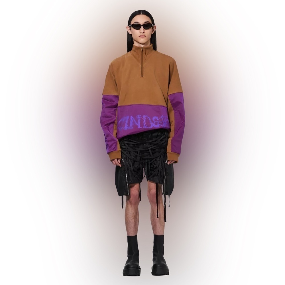 Brain dead / sinister screw overlay half zip fleece sweatshirt brown purple L